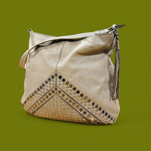 Boho Hippie Western The Sak Indio Studded Leather Hobo Shoulder Bag Stone Grey